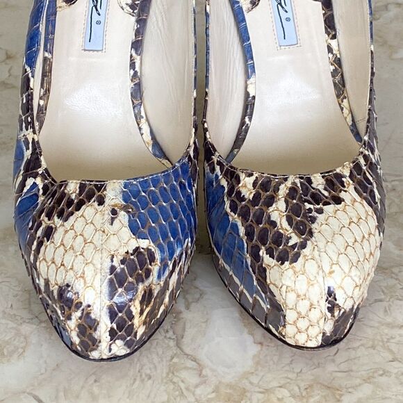 Brian Atwood Slingback Platform Stiletto Heels Snakeskin Leather - Picture 7 of 14